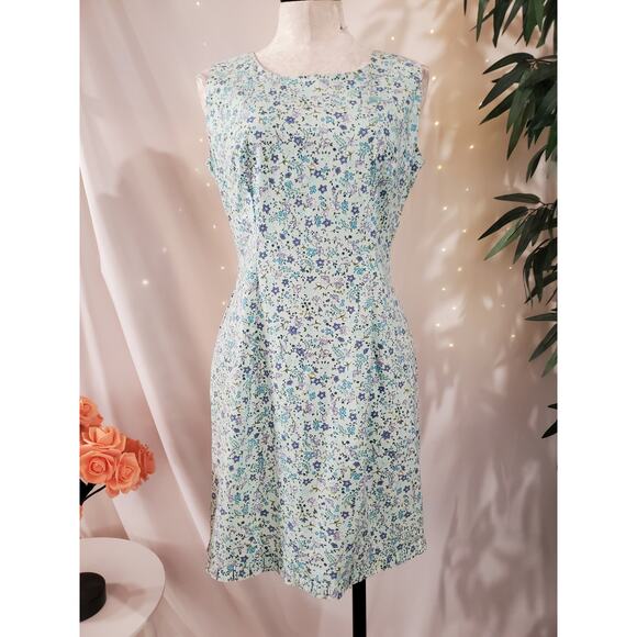 Vtg Dressbarn 90s Y2K Ditsy Floral Sheath Dress Size 8 Cottage Modest Blue Zip - Picture 1 of 13